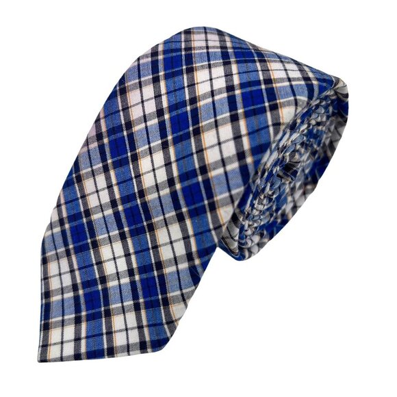 Original Penguin Men's Blue Tartan Plaid Cotton Skinny Necktie Tie - Picture 1 of 8